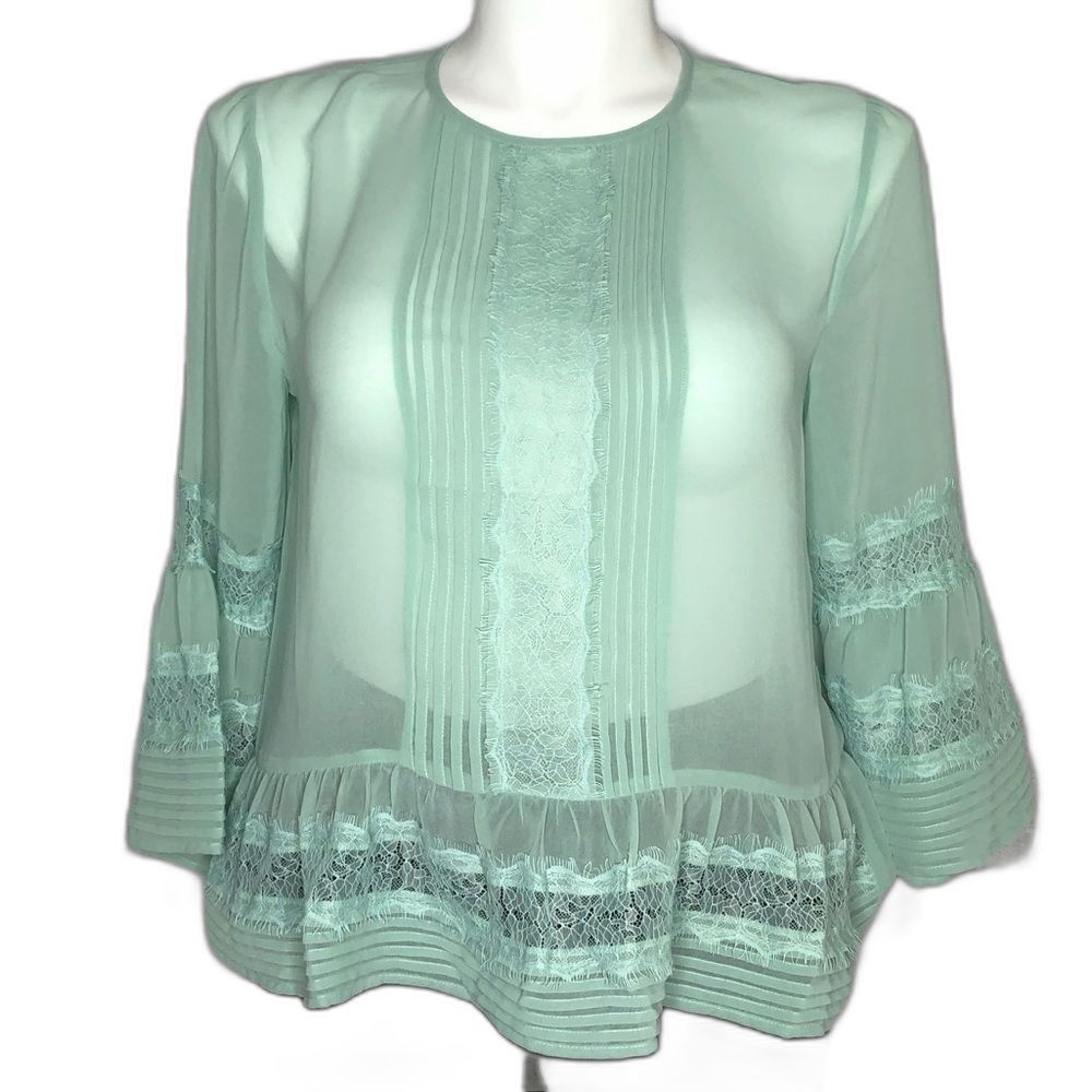 Ella Moon 3/4 sleeve green lace blouse, NWT large